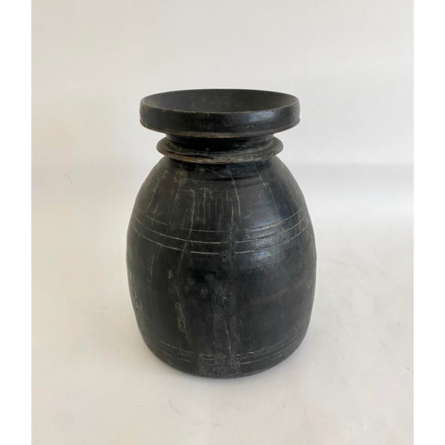Rustic Black Wood Honey Pot Vase For Sale In Los Angeles - Image 6 of 6