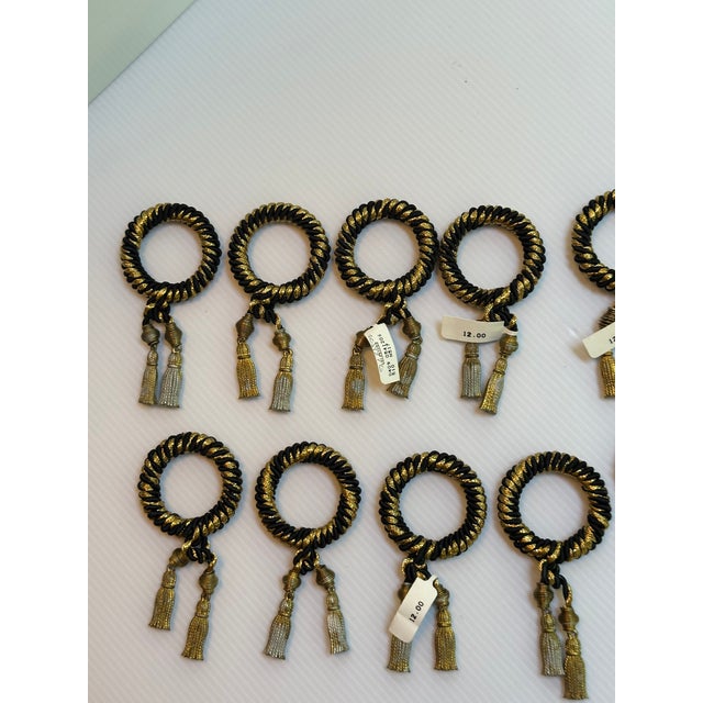 Vintage 1980s Black and Gold Ornate Elegant Napkin Holders With Worn Gold Tone Tassel - Set of Ten(10) For Sale - Image 10 of 10