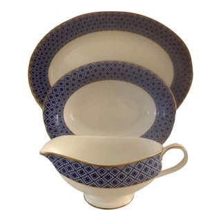 Waterford Fitzpatrick Blue Serving Set 3 Piece For Sale