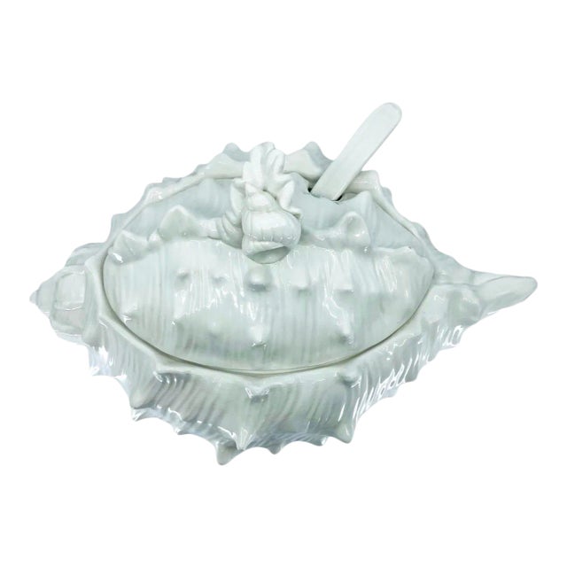 1970s Large Ceramic Shell Soup Tureen & Spoon Set For Sale