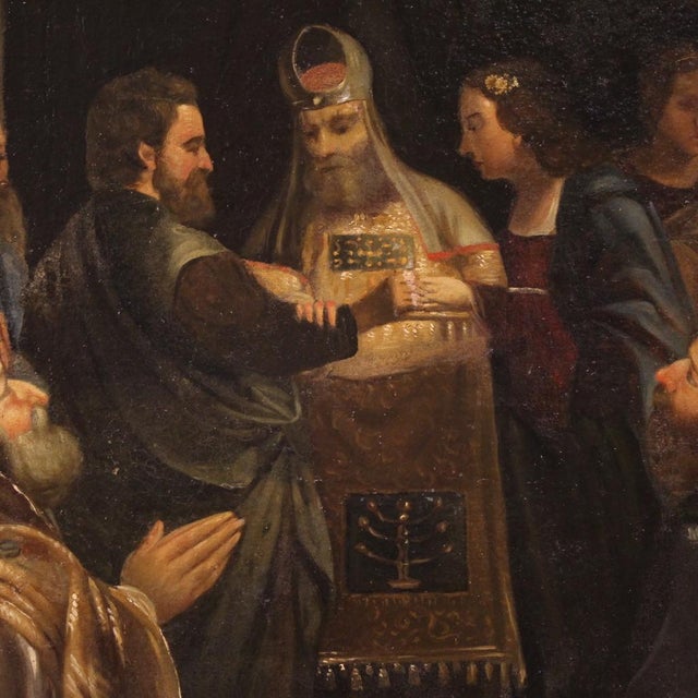 Antique 18th-century Italian painting. Oil on canvas depicting a sacred art subject, the Marriage of the Virgin with...