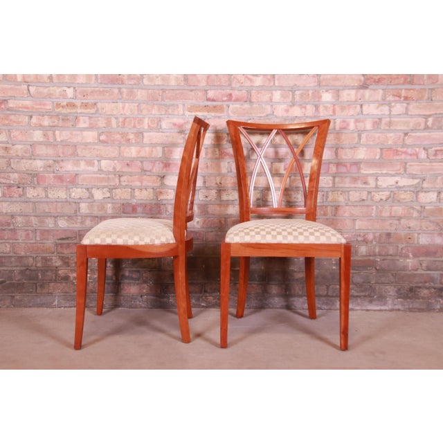 Baker Furniture Neoclassical Carved Cherry Wood Dining Chairs, Set of