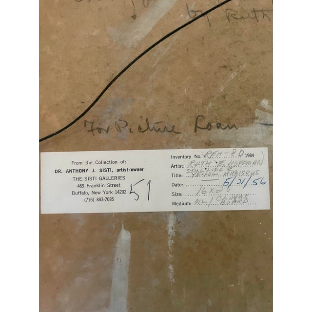 "Yellow Hibiscus" Still Life Framed Oil Painting by Ruth Erb Hoffman, c.1956 For Sale - Image 10 of 11