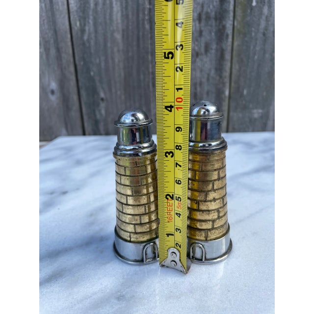 Metal Late 20th Century Brass & Stainless Steel Lighthouse Salt and Pepper Shakers For Sale - Image 7 of 7