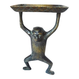 Vintage Bronze Monkey Statue Card Holder, Key Holder, Decorative Piece For Sale