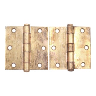 Pair of Vintage 3 X 3 In. Brass Plated Steel Spartan Door Hinges For Sale