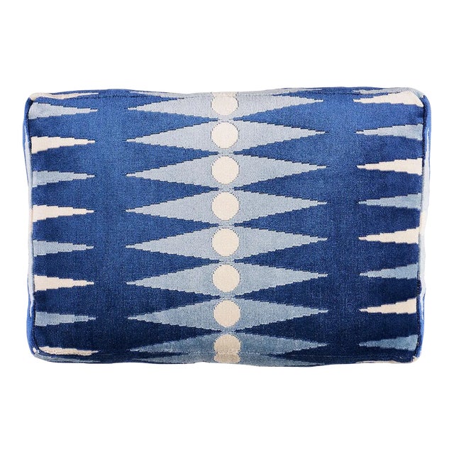 Schumacher x Mary McDonald Backgammon Box Edge Pillow in Blue For Sale