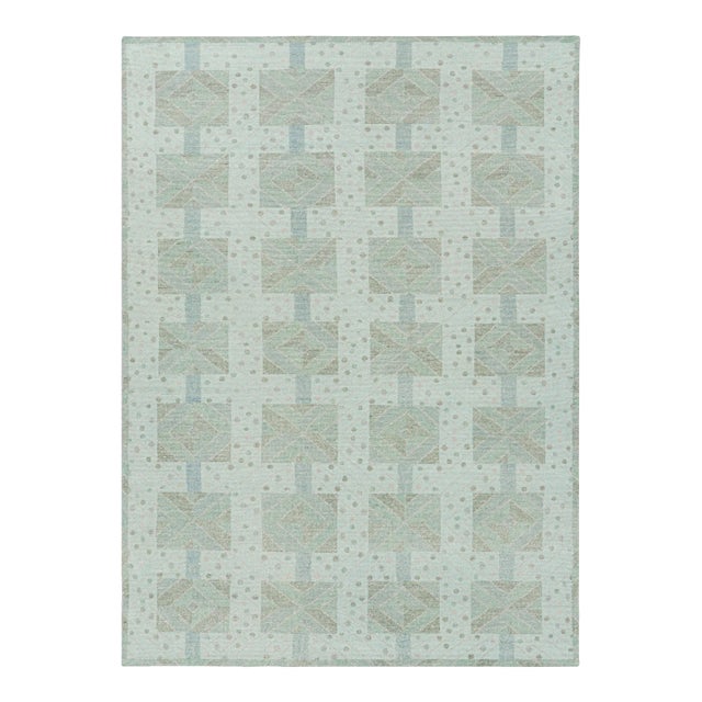 Rug & Kilim’s Scandinavian Style Rug in Green and Blue With Geometric Patterns For Sale