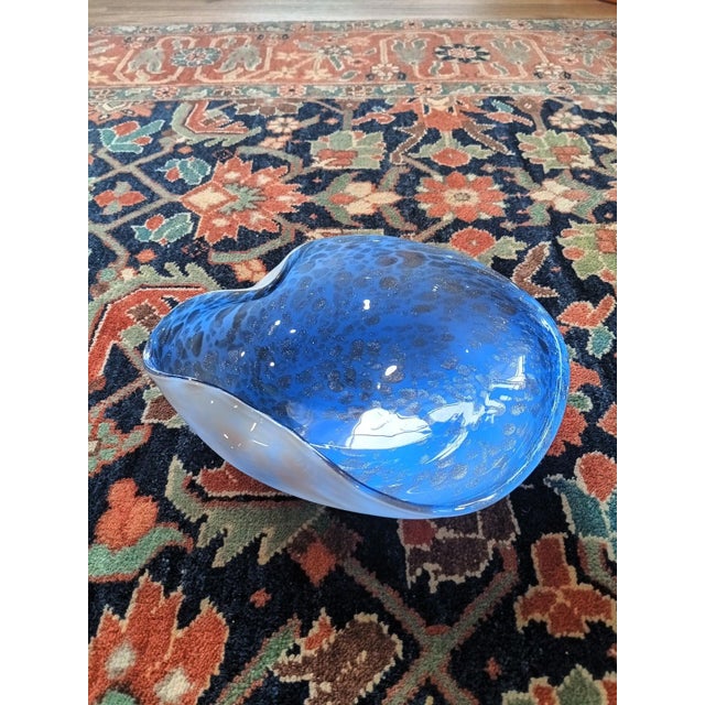 Blue Mid 20th Century Murano Attributed Blue Art Glass Bowl / Catchall Lattimo Base With Copper Aventurine in Cobalt Blue For Sale - Image 8 of 11