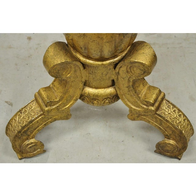 Vintage Baroque Style Gold Cast Aluminum Metal Tripod Pedestal Table Base For Sale In Philadelphia - Image 6 of 11