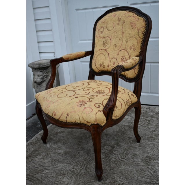 Vintage Carved French Style Bergere Type Chair For Sale - Image 12 of 12