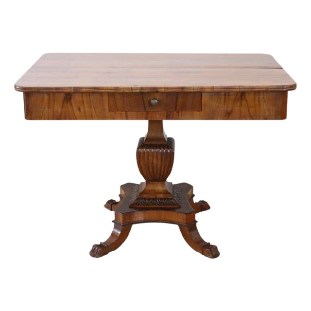 Antique Extendable Walnut Card or Tea Table with Drawer, 1800s For Sale