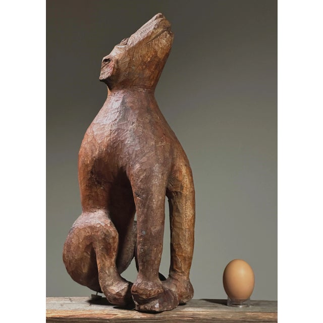 Antique Hand Carved Folk Art Howling Dog Sculpture For Sale - Image 10 of 11