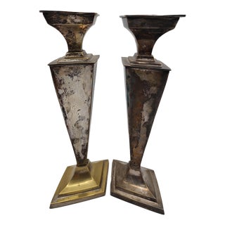 Mid-Century Art Deco Candlesticks, 1970s, Set of 2 For Sale