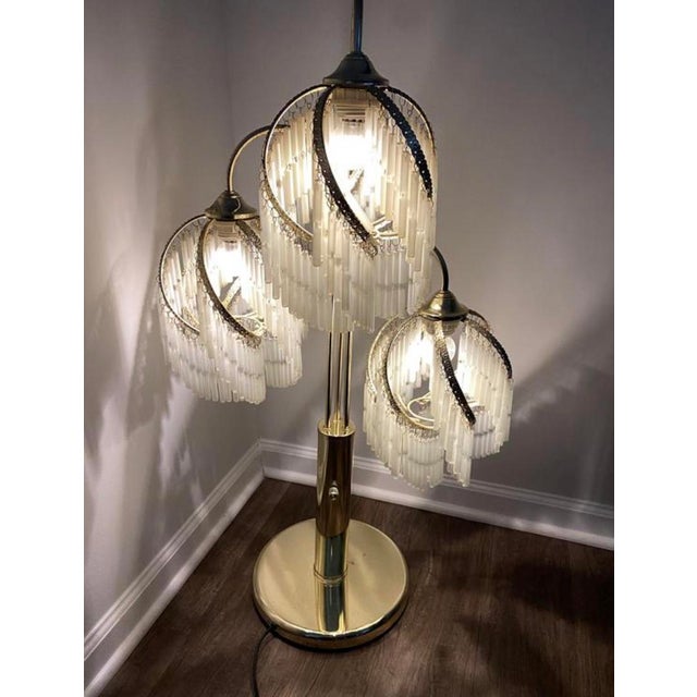 Metal 1970s/80s Art Deco Revival Brass and Glass Rods Floor Table Lamp For Sale - Image 7 of 11