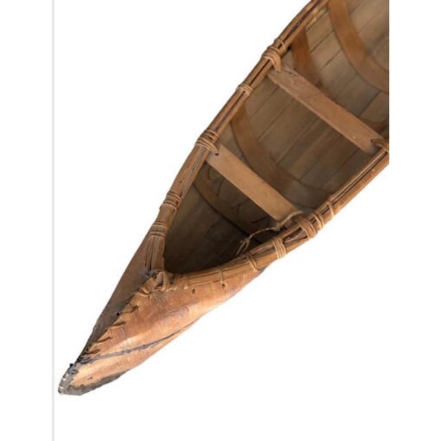 Wood Large 1940 Vintage Birch Bark Model Canoe For Sale - Image 7 of 11