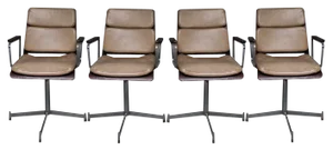 Mid-Century Leather Chrome Armchairs, Set of 4