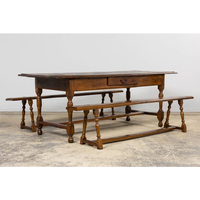 French Provincial Late 19th Century French Provincial Oak Farmhouse Benches – A Pair For Sale - Image 3 of 16