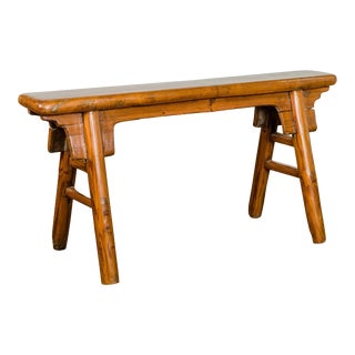 Small Vintage A-Frame Wooden Bench with Rustic Appearance and Splaying Legs For Sale