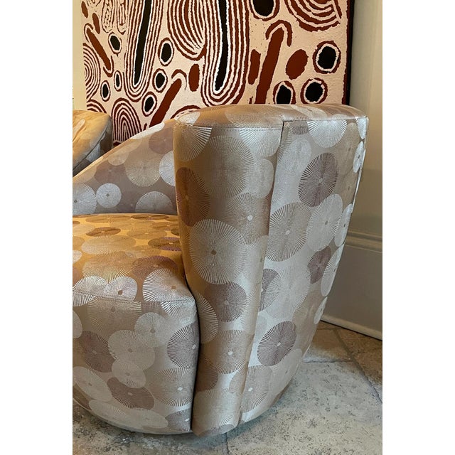 Wood Pair Nautilus Swivel Club Chairs attributed to Directional For Sale - Image 7 of 16