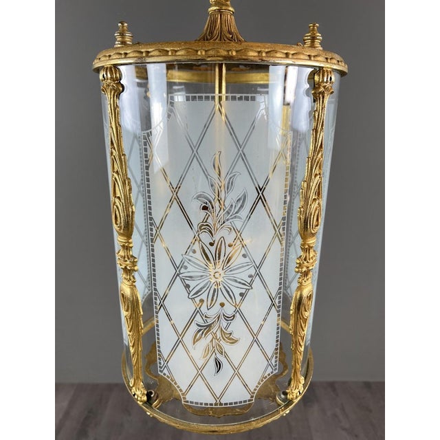 20th Century Louis XVI Style Lantern in Gilt Bronze and Engraved Glass For Sale - Image 10 of 12