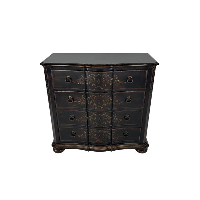 Beautiful four-drawer chest from Hooker Furniture's Seven Seas collection. Distressed black finish with red-toned base...
