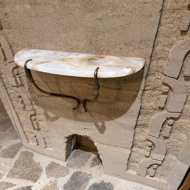 Mid-Century Modern 1950s Sculptural Venetian Wall Console Table Cristallo Brass Italy For Sale - Image 3 of 13