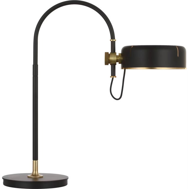 Modern Thomas O'Brien by Visual Comfort Signature Oso 25" Arc Table Lamp in Modern Iron and Hand-Rubbed Antique Brass with Modern Iron Shade For Sale - Image 3 of 3