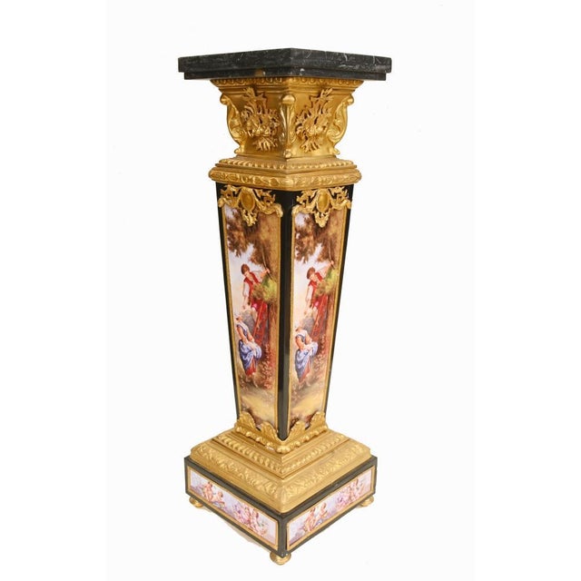French Louis XVI Pedestals in Gilt Bronze and Porcelain, Set of 2 For Sale - Image 6 of 9