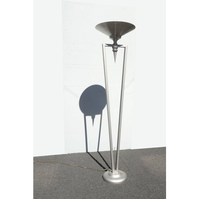 1990s 72" Tall Vintage Postmodern Silver Torchiere Floor Lamp For Sale - Image 5 of 13