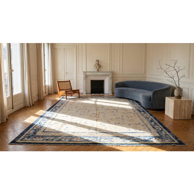 1750s Ivory Floral Antique W. Ningxia Rug 5'6" X 7'2 Handknotted Wool Carpet For Sale In New York - Image 6 of 7