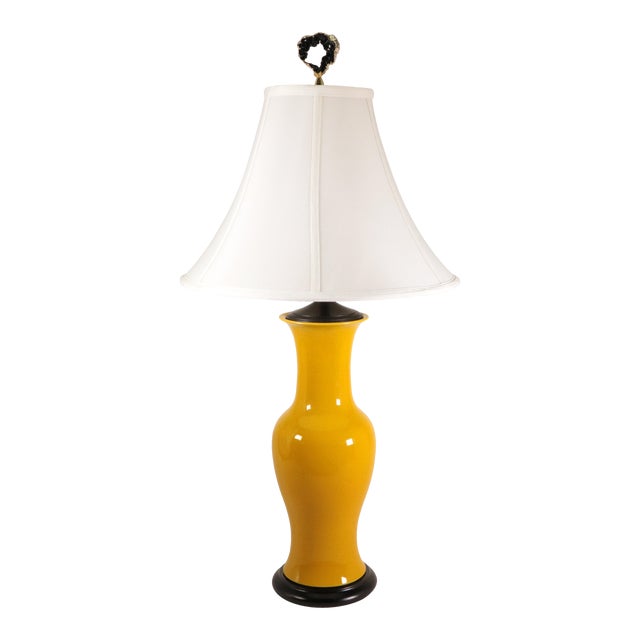 Japanese Yellow Glazed Pottery Table Lamp For Sale