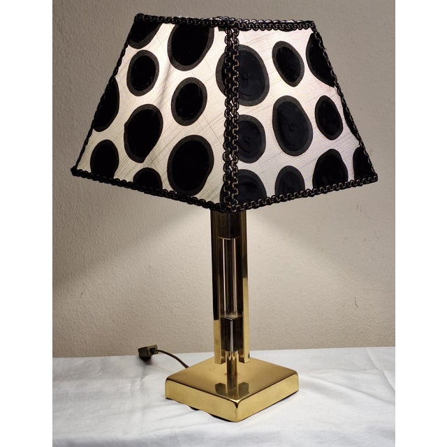 1980s Vintage Square Bimetallic Table Lamp with Fabric Shade, 1980s For Sale - Image 5 of 8