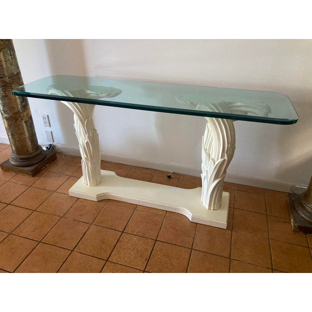 Serge Roche Double Palm Blanc Console With Thick Glass Top For Sale In Miami - Image 6 of 9