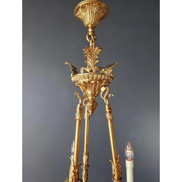 Brass Small Brass Empire Lustre Chandelier in Antique Gold Finish For Sale - Image 8 of 12
