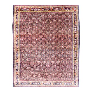 Antique Persian Fine Senneh Rug With All-Over Geometric Design in Blue Background For Sale