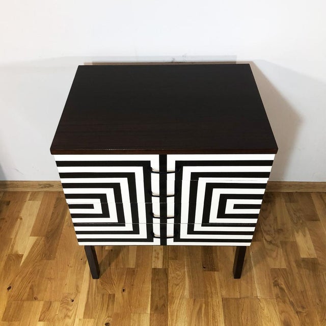 Wood Polish Modular Sideboard with Op Art Motif, 1970, Set of 2 For Sale - Image 7 of 12