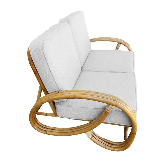 1950s 1950s Restored Mid-Century 3-Strand 3/4 Round Pretzel Arm Rattan Sectional Loveseat For Sale - Image 5 of 5