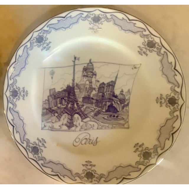 Christian Lacroix Complete Set of 6 Christian Lacroix "Cartes Postales" Porcelain Salad Plates For Sale - Image 4 of 9