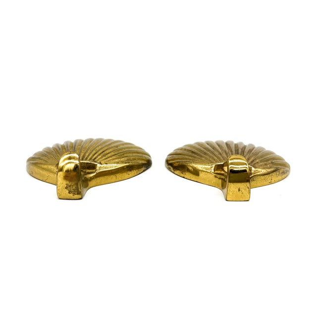 Late 20th Century Pair of Vintage Brass Seashell Wall Hooks – Coastal / Hollywood Regency For Sale - Image 5 of 7