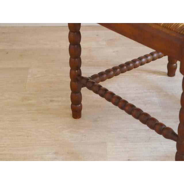 Vintage Corner Chair in Turned Wood with Carved Straw Seat For Sale - Image 5 of 7