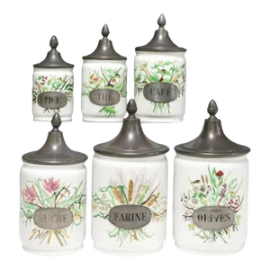 Vintage French Haviland Limoges for l'Etain a La Rose Porcelain & Pewter Canister Set