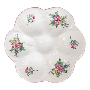 Antique French Luneville Floral Porcelain Oyster Plate