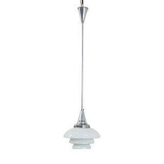Vintage Laminated Frosted Glass and Chrome Pendant Lamp For Sale