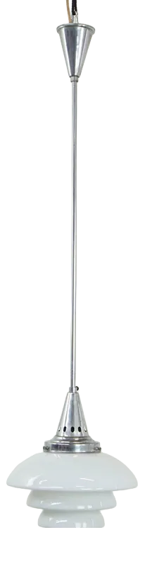 Vintage Laminated Frosted Glass and Chrome Pendant Lamp