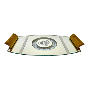 Vintage Etched Glass and Brass Tray With Floral Medallion, Art Deco Era