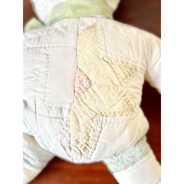 White Vintage Handmade Patchwork Teddy Bear, Quilt Fabric Stuffed Animal, Folk Art Plush For Sale - Image 8 of 12