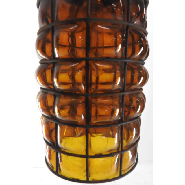 Metal Industrial Hanging Amber Bubble Glass Pendant For Sale - Image 7 of 10
