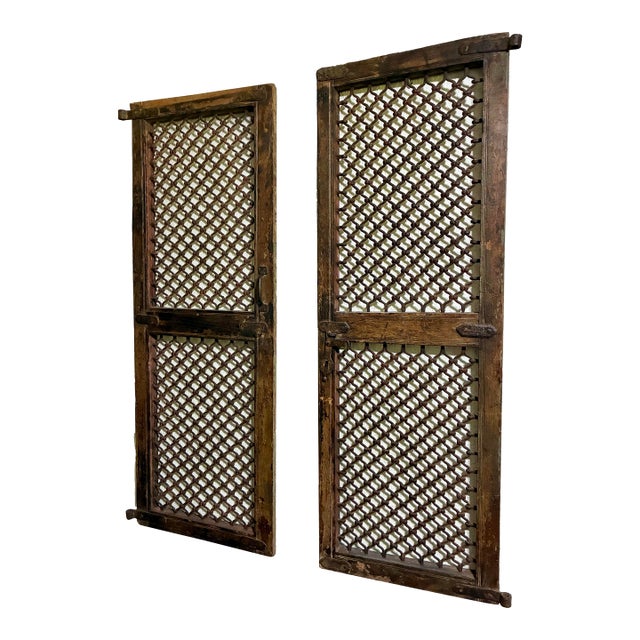 Antique Middle Eastern Iron Jali Window Shutters, Pair For Sale