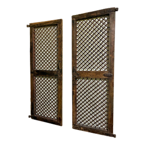 Antique Middle Eastern Iron Jali Window Shutters, Pair